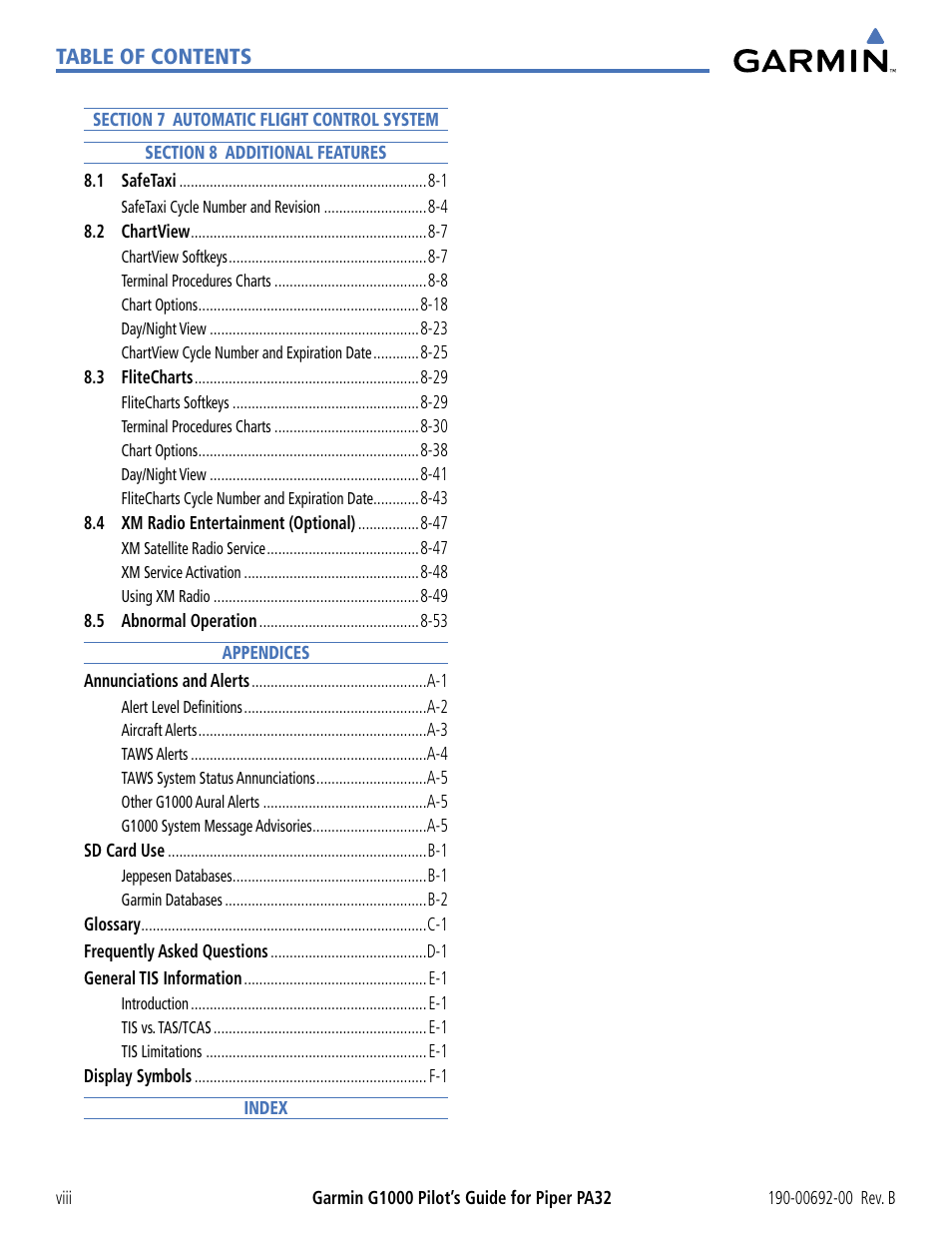 Garmin G1000 Piper PA32 User Manual | Page 10 / 450