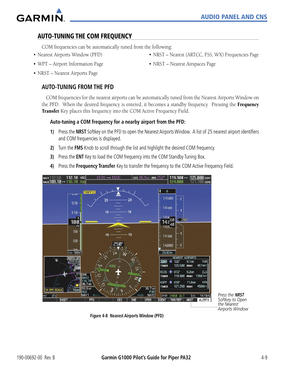 Auto-tuning the com frequency | Garmin G1000 Piper PA32 User Manual | Page 103 / 450