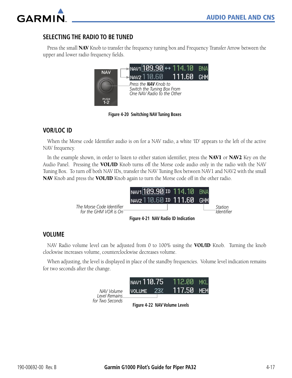 Vor/loc id, Volume | Garmin G1000 Piper PA32 User Manual | Page 111 / 450