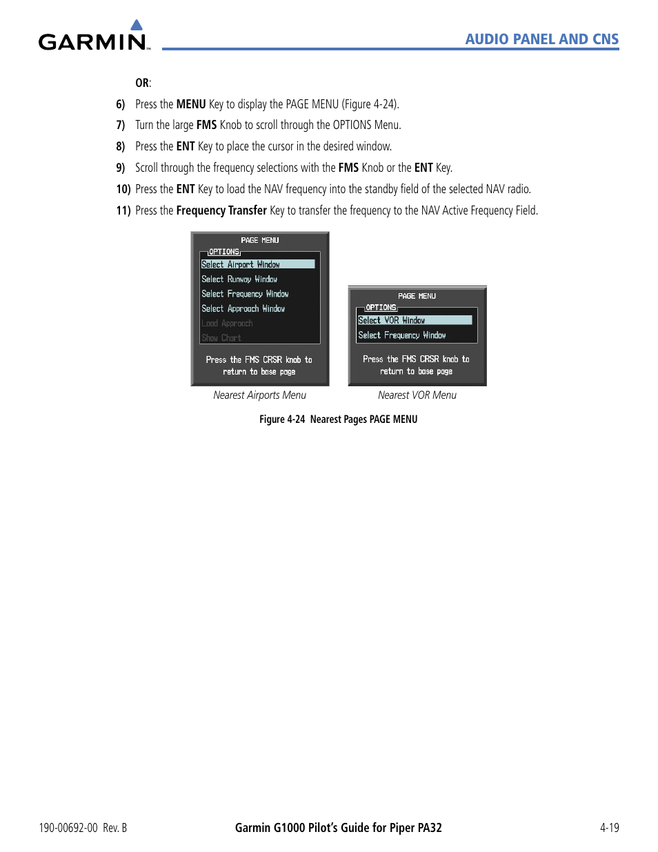 Audio panel and cns | Garmin G1000 Piper PA32 User Manual | Page 113 / 450