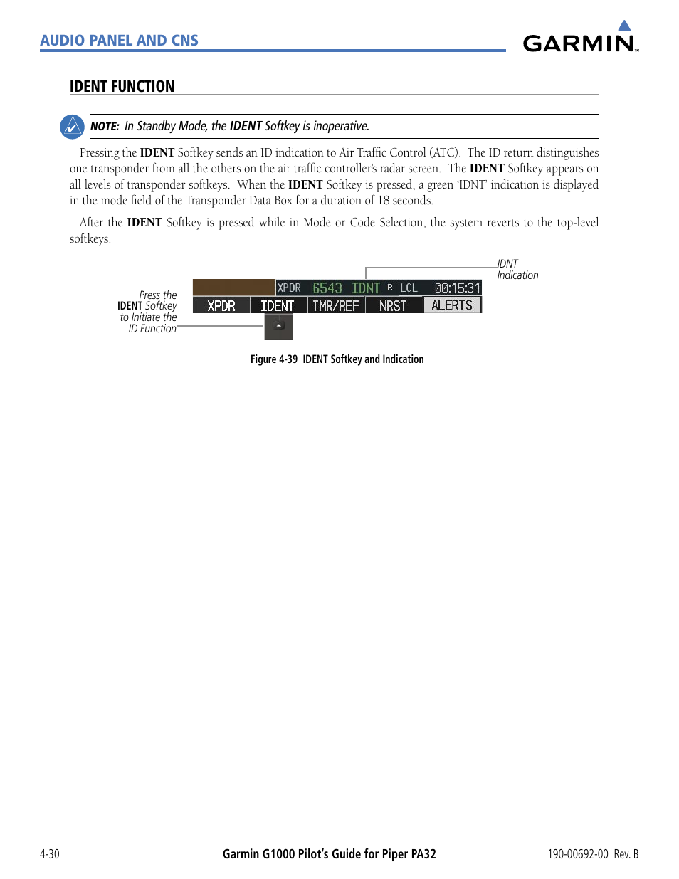 Ident function | Garmin G1000 Piper PA32 User Manual | Page 124 / 450