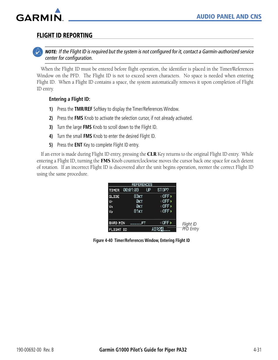 Flight id reporting | Garmin G1000 Piper PA32 User Manual | Page 125 / 450