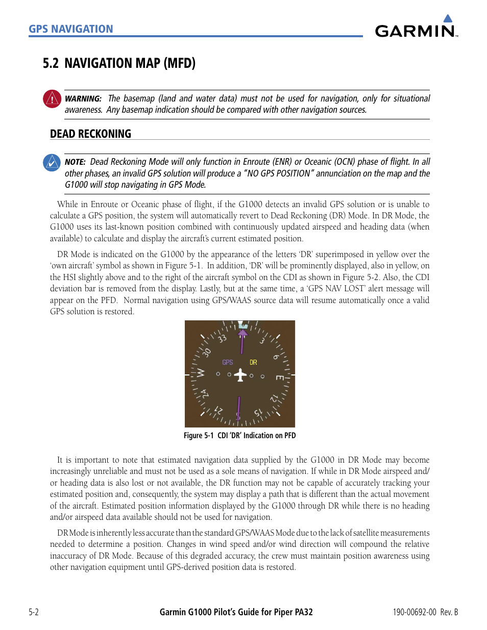 2 navigation map (mfd), Dead reckoning, 2 navigation map (mfd) -2 | Garmin G1000 Piper PA32 User Manual | Page 136 / 450