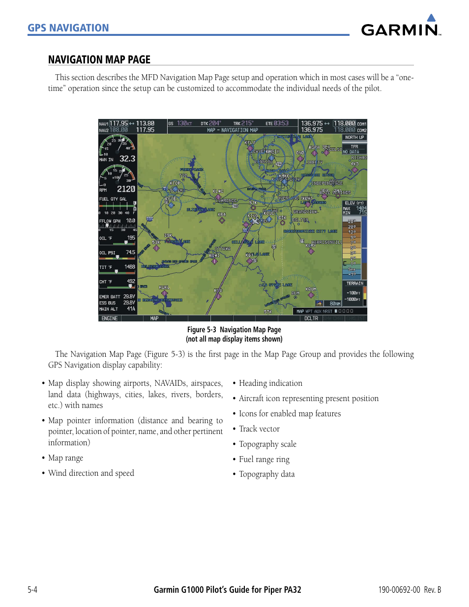 Navigation map page | Garmin G1000 Piper PA32 User Manual | Page 138 / 450