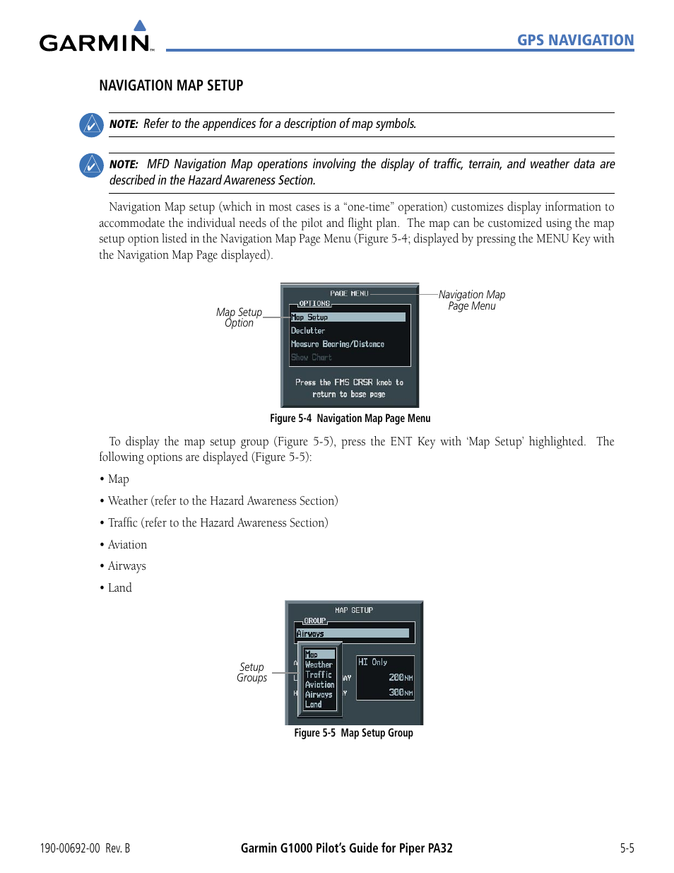 Gps navigation, Navigation map setup | Garmin G1000 Piper PA32 User Manual | Page 139 / 450