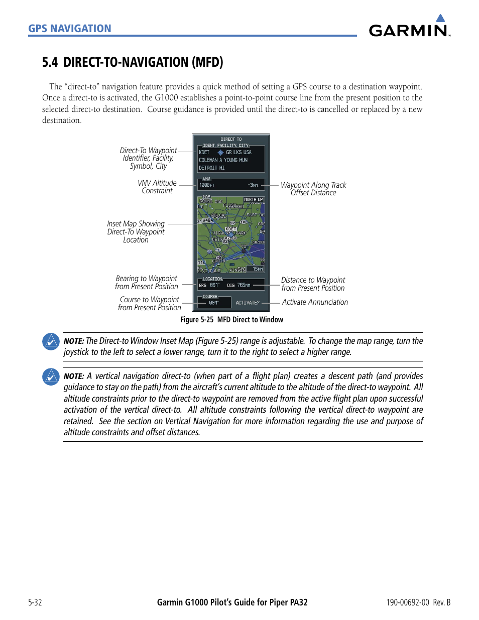 4 direct-to-navigation (mfd), 4 direct-to-navigation (mfd) -32, Gps navigation | Garmin G1000 Piper PA32 User Manual | Page 166 / 450