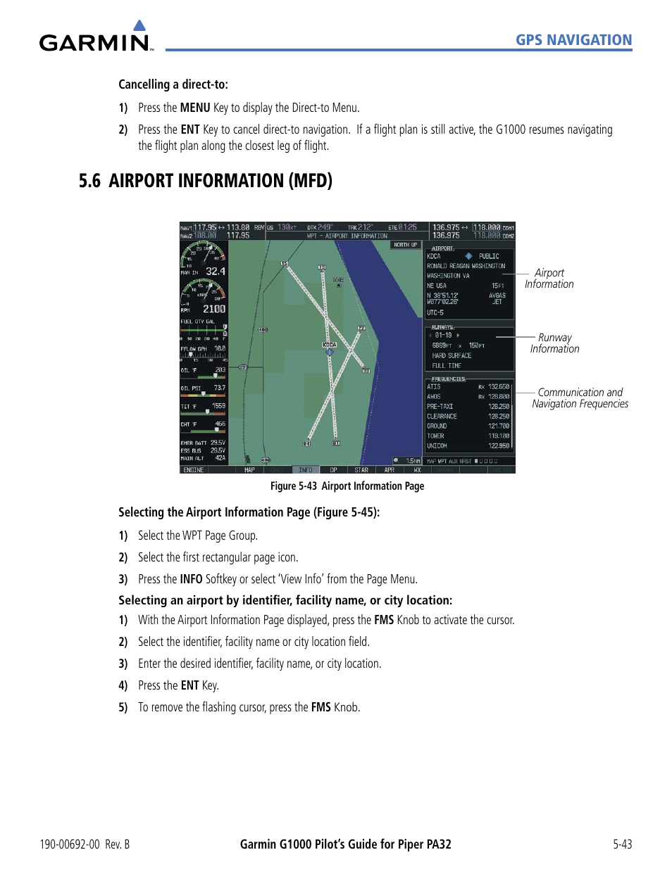 6 airport information (mfd), 6 airport information (mfd) -43 | Garmin G1000 Piper PA32 User Manual | Page 177 / 450