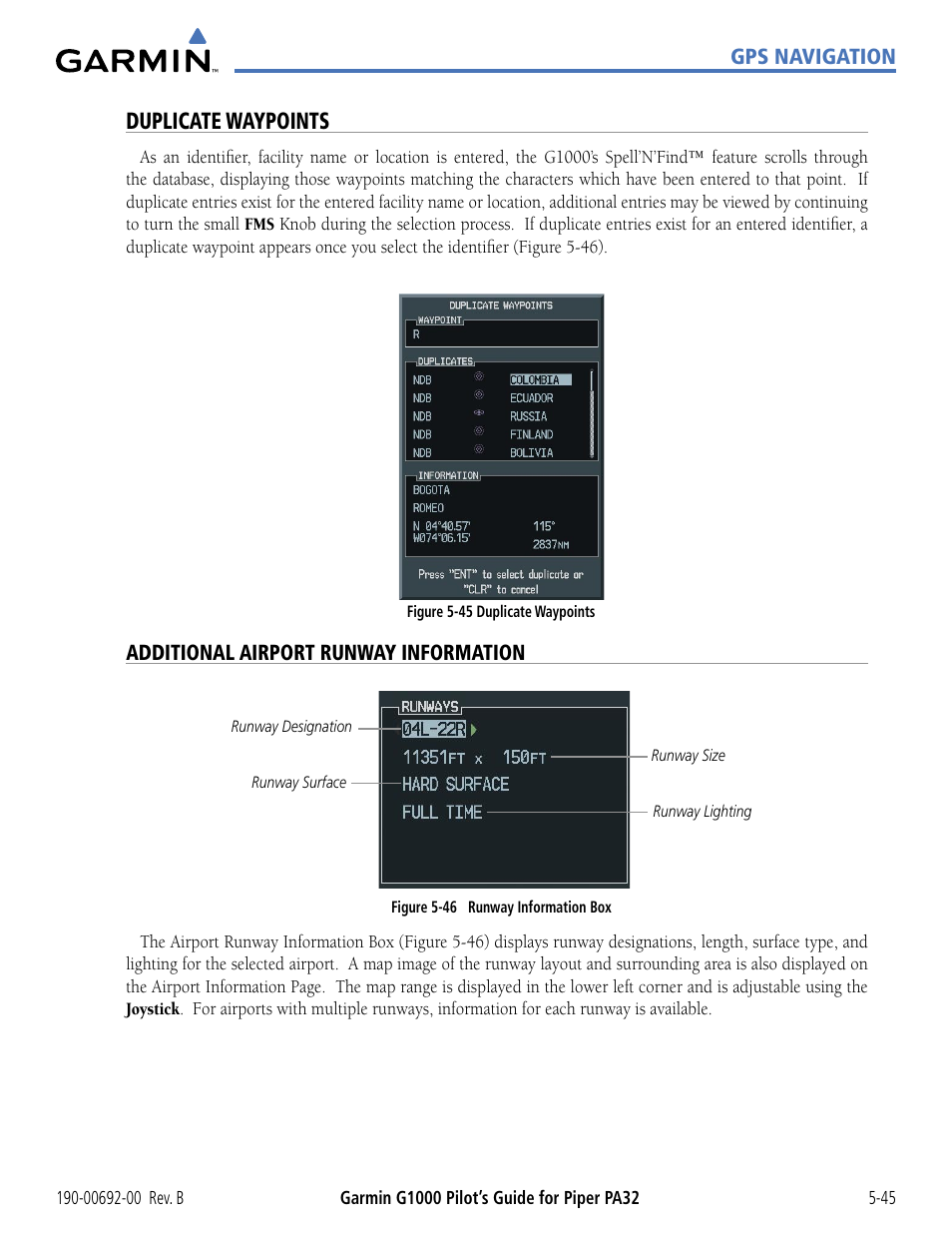 Duplicate waypoints, Additional airport runway information | Garmin G1000 Piper PA32 User Manual | Page 179 / 450