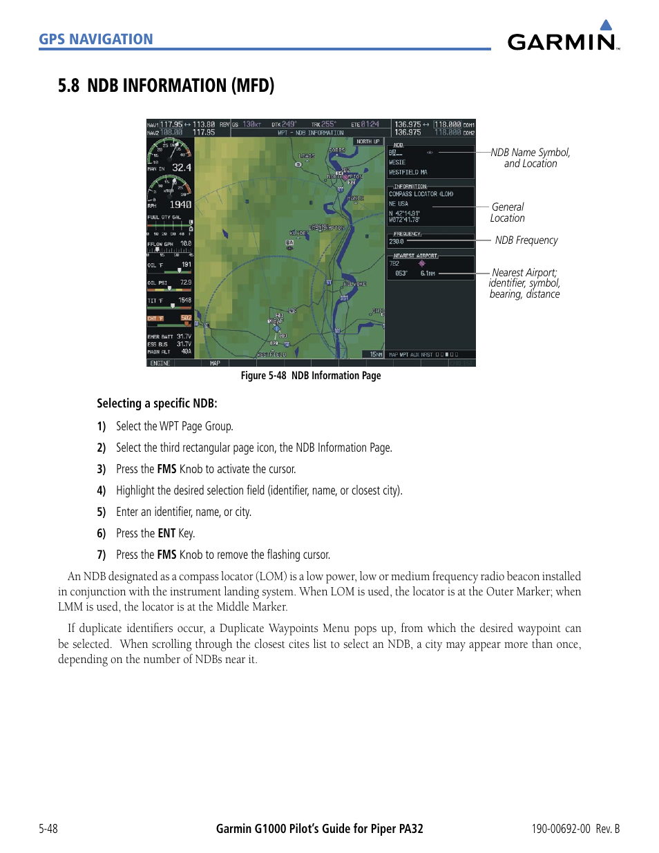 8 ndb information (mfd), 8 ndb information (mfd) -48 | Garmin G1000 Piper PA32 User Manual | Page 182 / 450