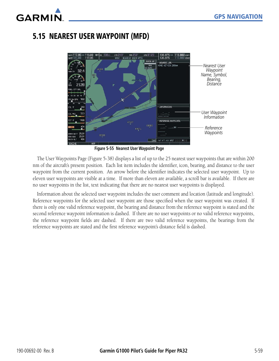 15 nearest user waypoint (mfd), 15 nearest user waypoint (mfd) -59 | Garmin G1000 Piper PA32 User Manual | Page 193 / 450