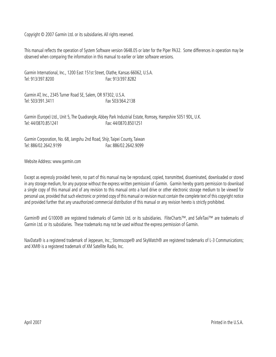 Garmin G1000 Piper PA32 User Manual | Page 2 / 450