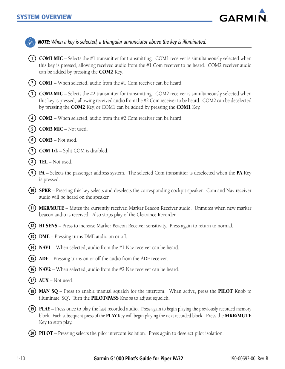 System overview | Garmin G1000 Piper PA32 User Manual | Page 20 / 450