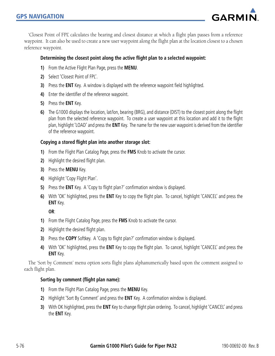 Garmin G1000 Piper PA32 User Manual | Page 210 / 450