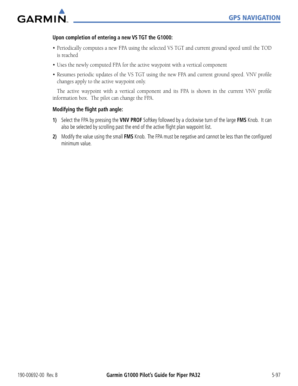 Garmin G1000 Piper PA32 User Manual | Page 231 / 450