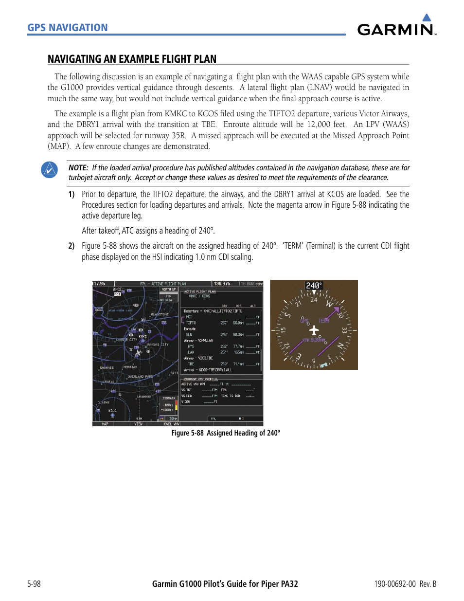 Navigating an example flight plan | Garmin G1000 Piper PA32 User Manual | Page 232 / 450