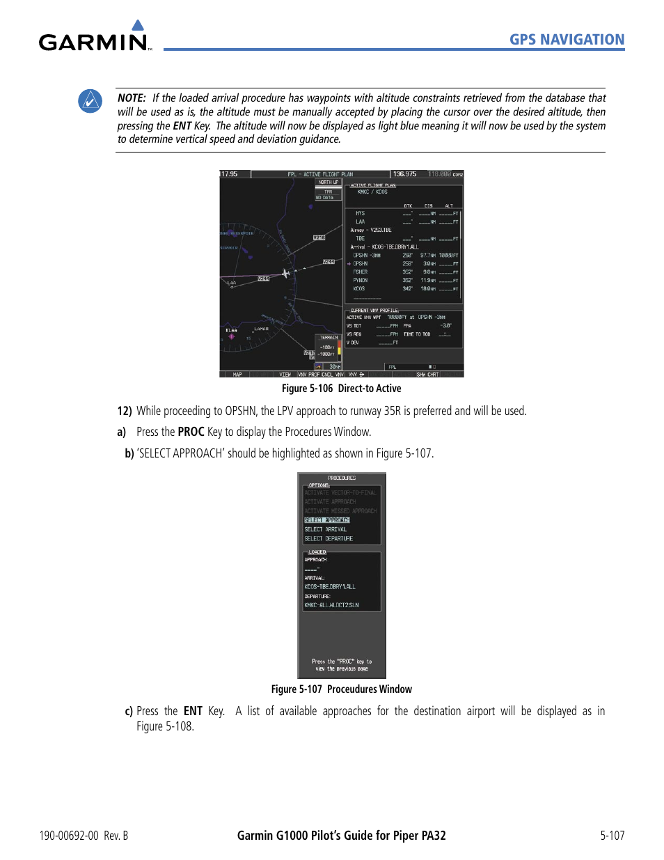 Gps navigation | Garmin G1000 Piper PA32 User Manual | Page 241 / 450