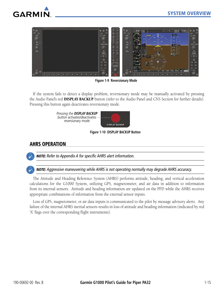 Ahrs operation | Garmin G1000 Piper PA32 User Manual | Page 25 / 450