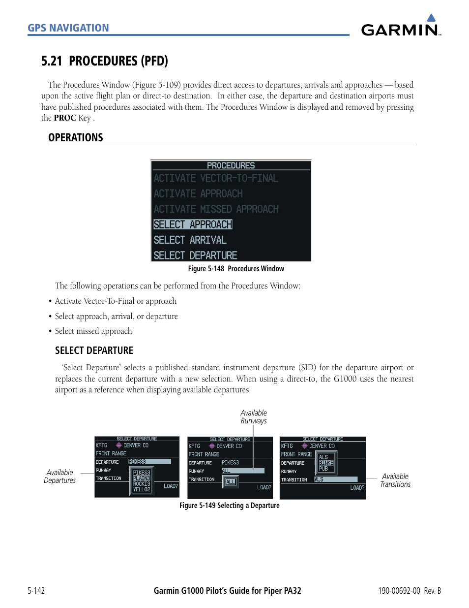 21 procedures (pfd), Operations, 21 procedures (pfd) -142 | Garmin G1000 Piper PA32 User Manual | Page 276 / 450