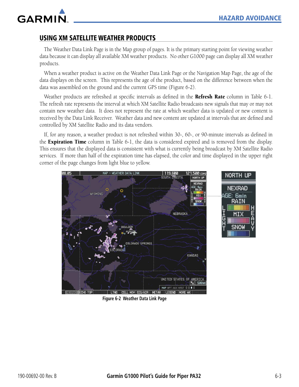 Using xm satellite weather products | Garmin G1000 Piper PA32 User Manual | Page 283 / 450