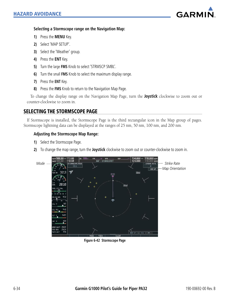 Selecting the stormscope page | Garmin G1000 Piper PA32 User Manual | Page 314 / 450
