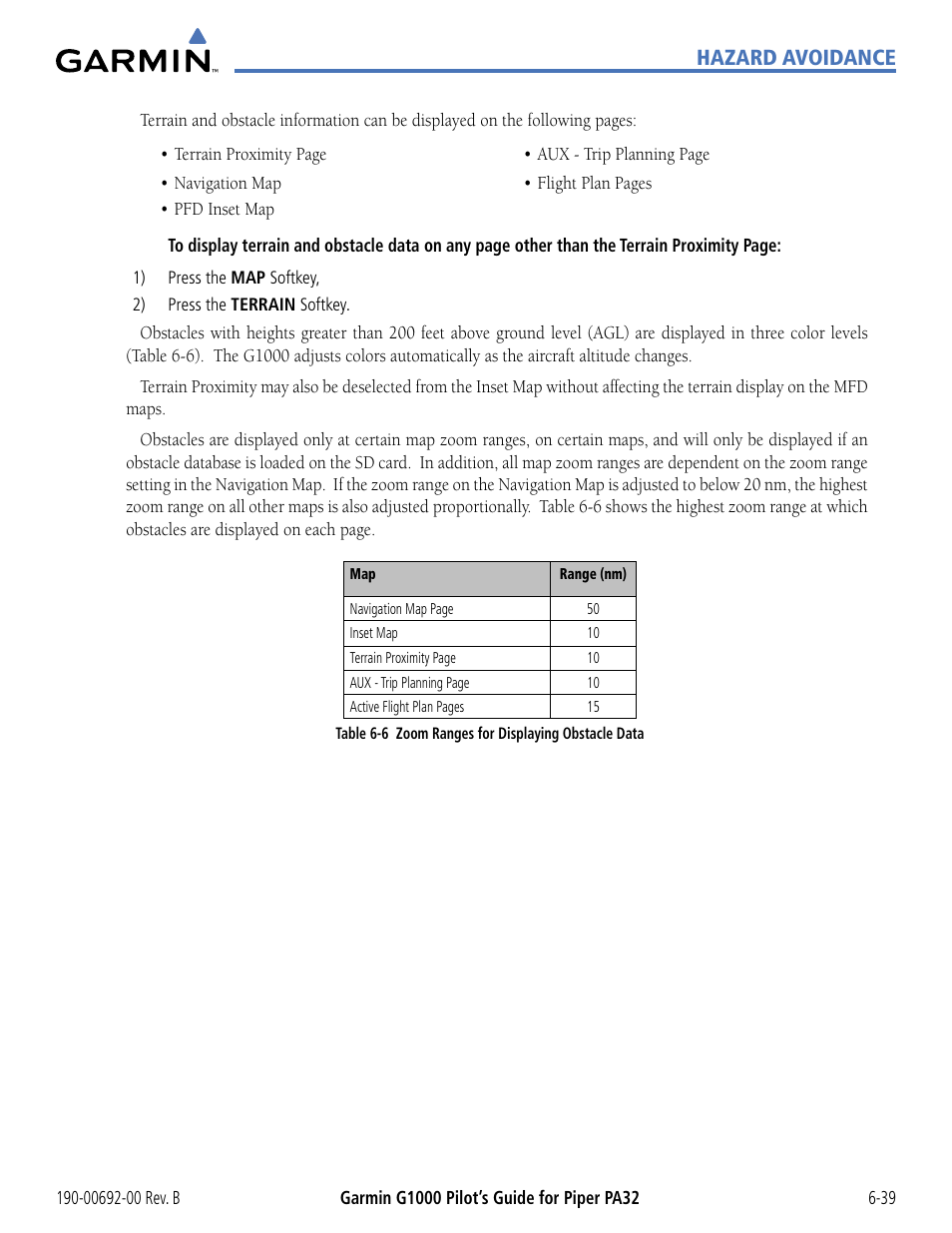 Hazard avoidance | Garmin G1000 Piper PA32 User Manual | Page 319 / 450