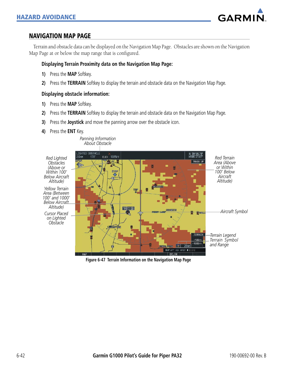 Navigation map page, Hazard avoidance | Garmin G1000 Piper PA32 User Manual | Page 322 / 450