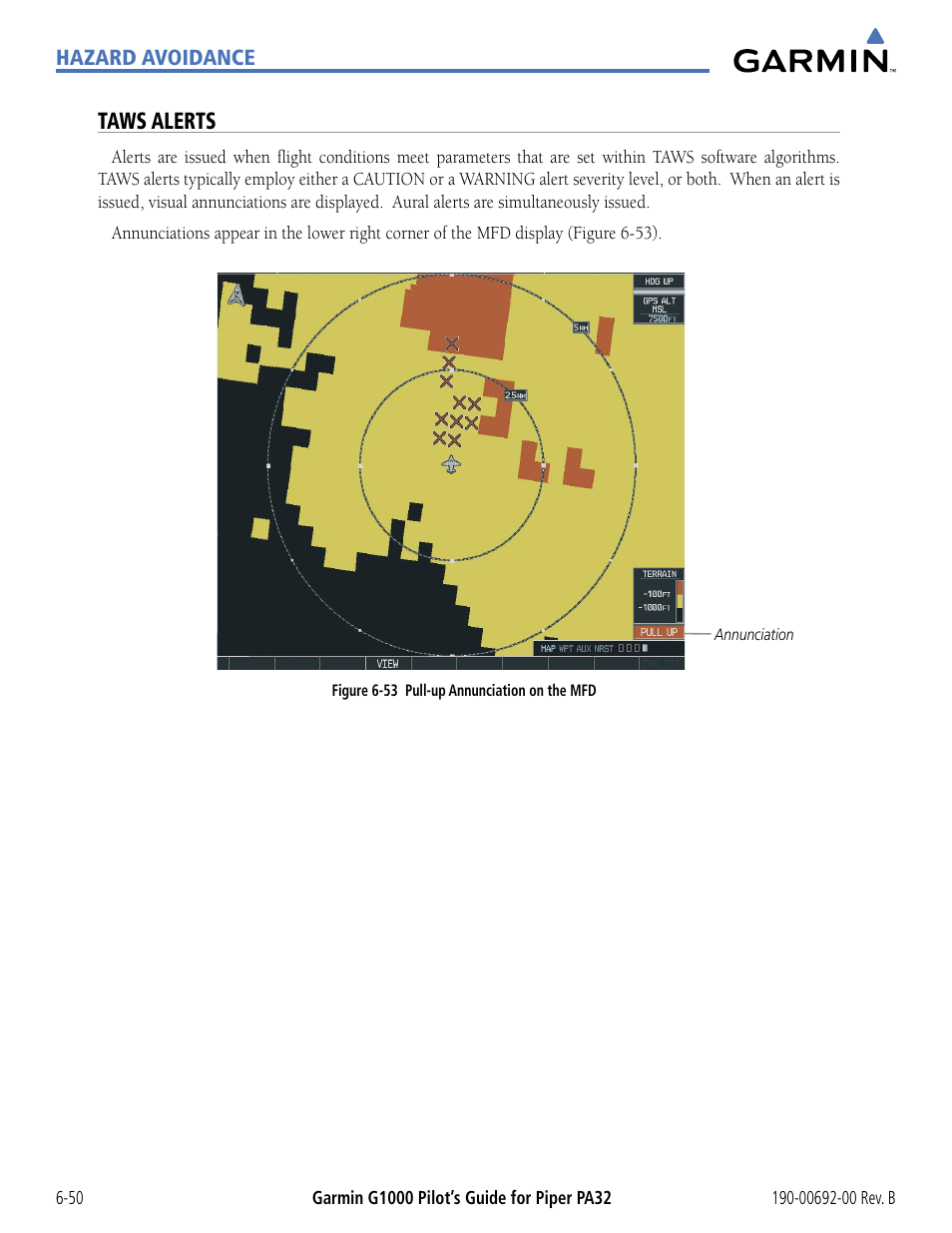 Taws alerts | Garmin G1000 Piper PA32 User Manual | Page 330 / 450