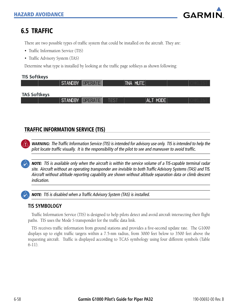 5 traffic, Traffic information service (tis), 5 trafﬁc -58 | Trafﬁc information service (tis) | Garmin G1000 Piper PA32 User Manual | Page 338 / 450