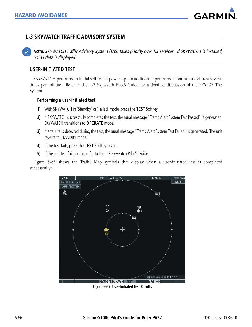 L-3 skywatch traffic advisory system, L-3 skywatch trafﬁc advisory system | Garmin G1000 Piper PA32 User Manual | Page 346 / 450