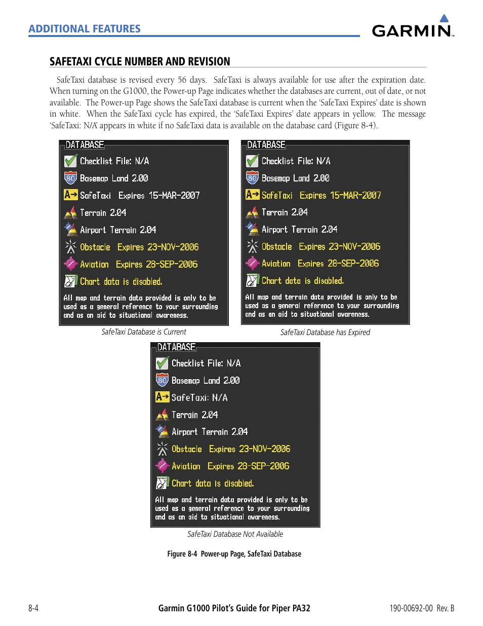 Safetaxi cycle number and revision | Garmin G1000 Piper PA32 User Manual | Page 356 / 450