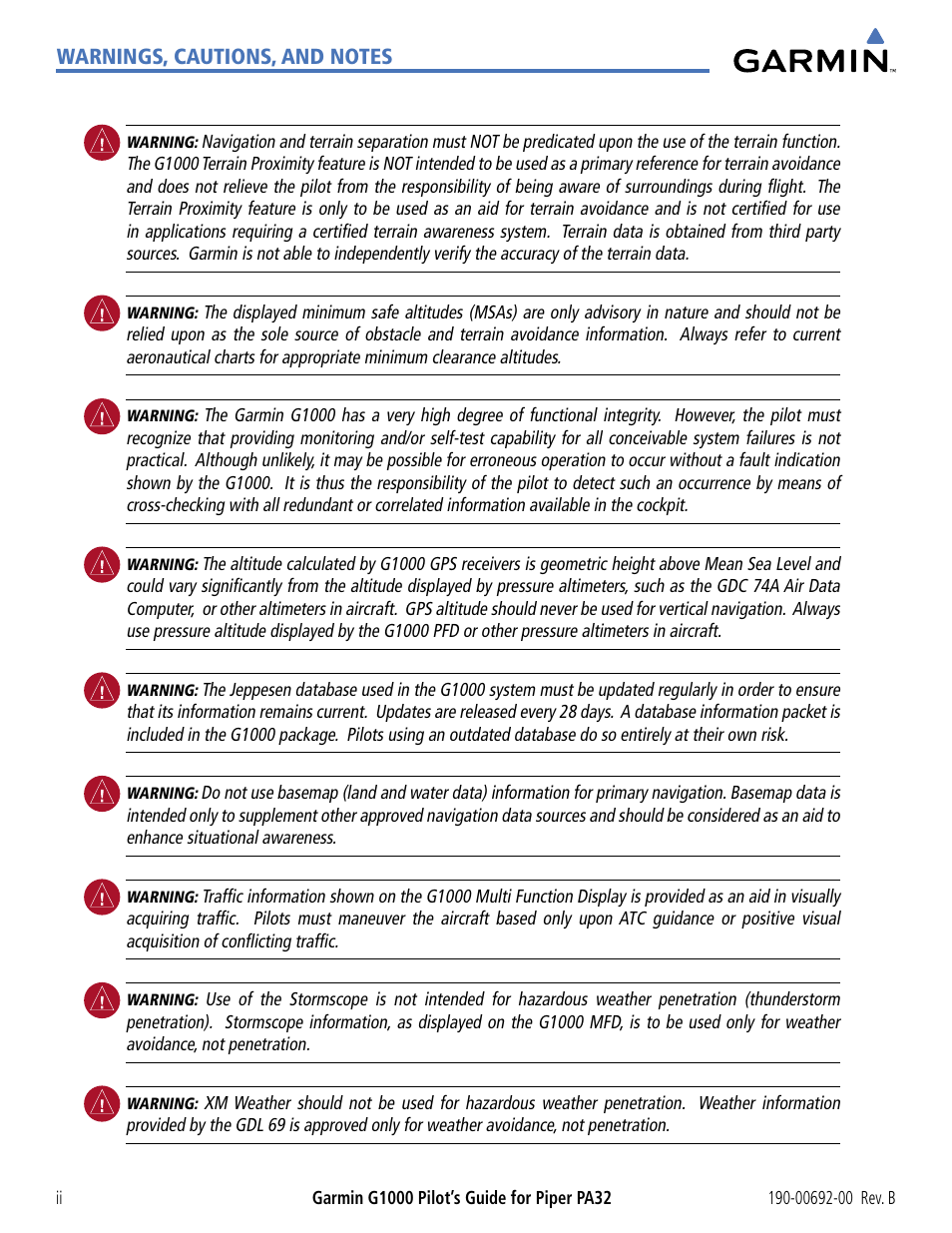 Garmin G1000 Piper PA32 User Manual | Page 4 / 450