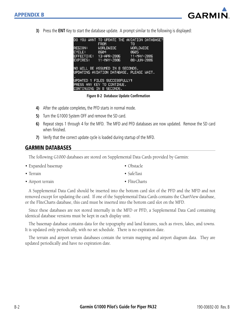 Garmin databases | Garmin G1000 Piper PA32 User Manual | Page 424 / 450