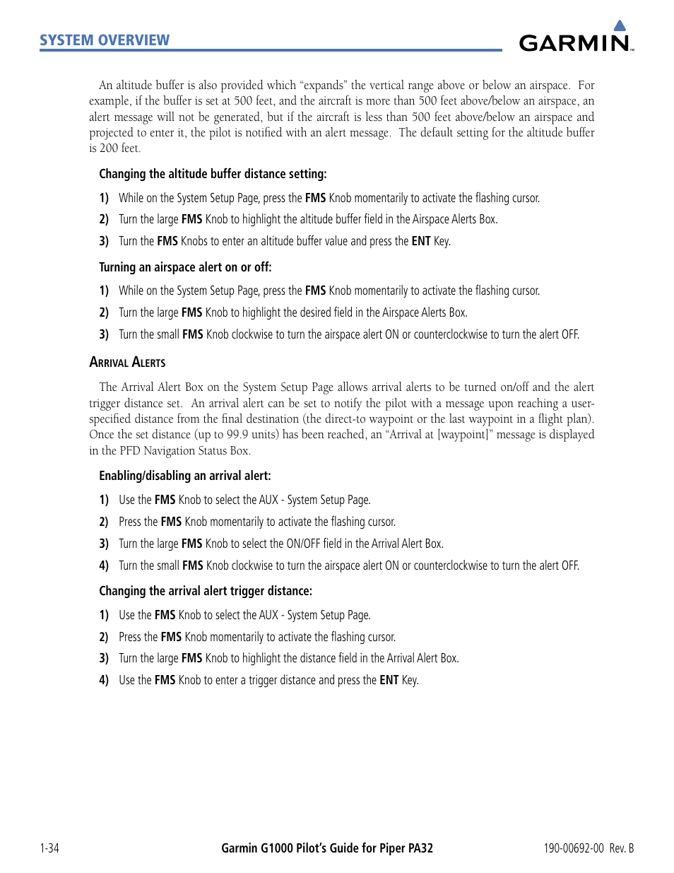 Garmin G1000 Piper PA32 User Manual | Page 44 / 450