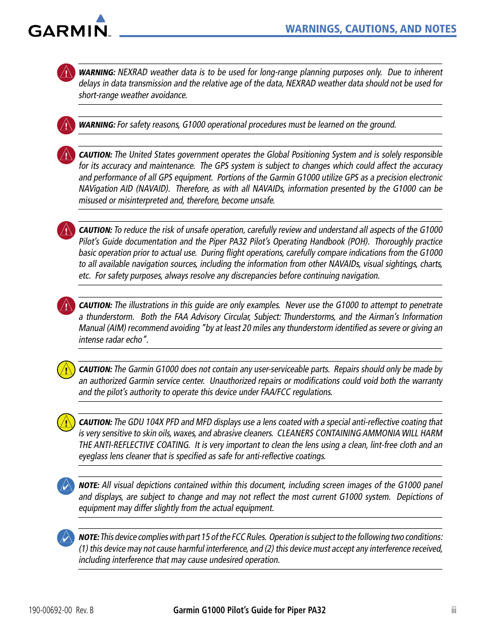 Garmin G1000 Piper PA32 User Manual | Page 5 / 450