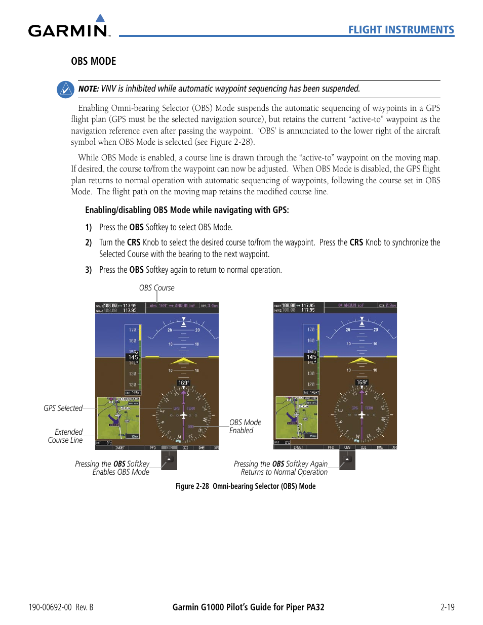 Flight instruments obs mode | Garmin G1000 Piper PA32 User Manual | Page 69 / 450