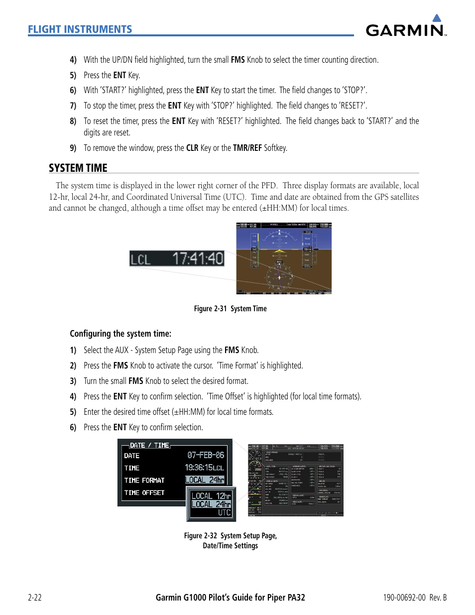 System time | Garmin G1000 Piper PA32 User Manual | Page 72 / 450