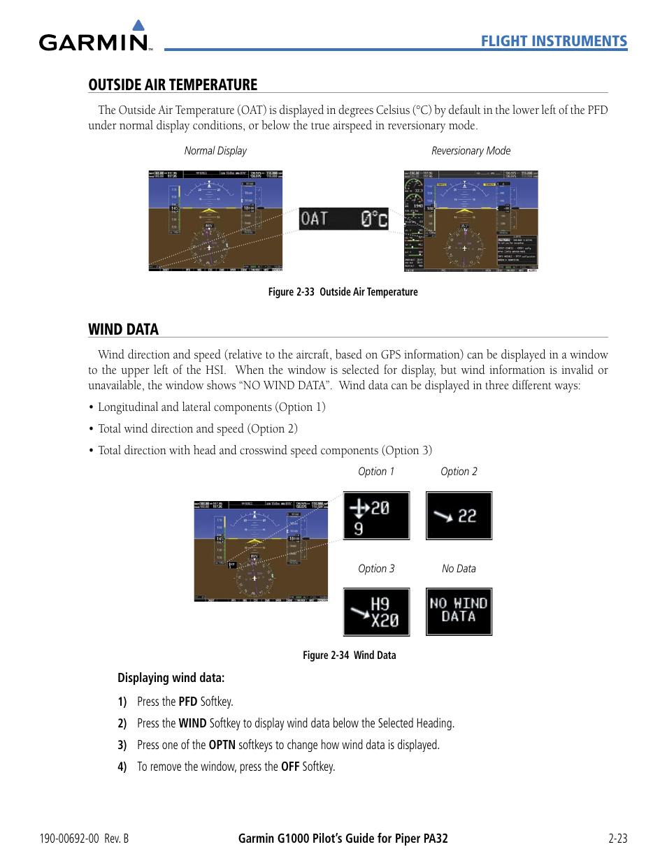 Outside air temperature, Wind data | Garmin G1000 Piper PA32 User Manual | Page 73 / 450