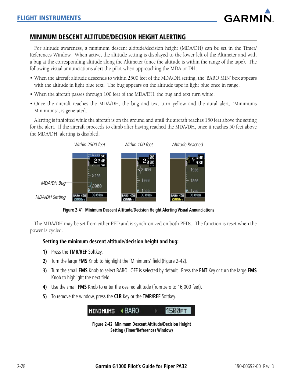 Minimum descent altitude/decision height alerting | Garmin G1000 Piper PA32 User Manual | Page 78 / 450
