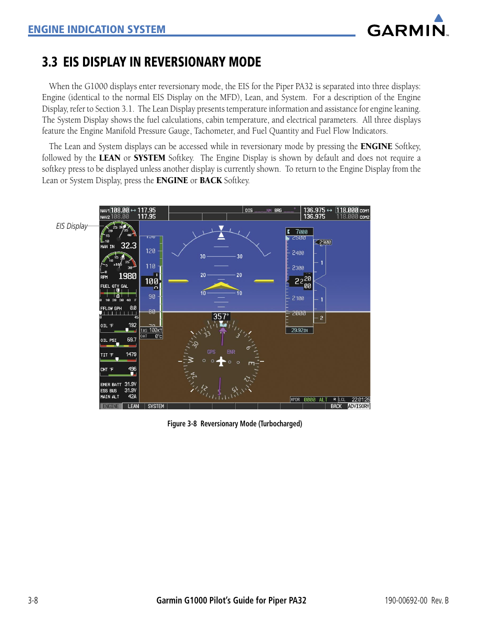 3 eis display in reversionary mode, 3 eis display in reversionary mode -8 | Garmin G1000 Piper PA32 User Manual | Page 88 / 450