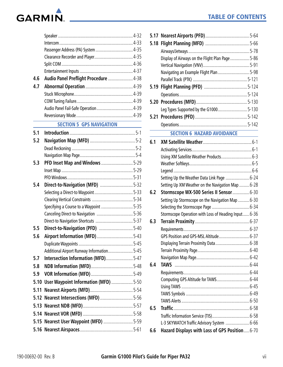 Garmin G1000 Piper PA32 User Manual | Page 9 / 450