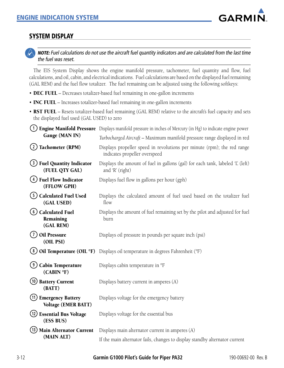 System display, Engine indication system | Garmin G1000 Piper PA32 User Manual | Page 92 / 450