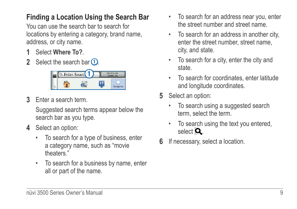 The search bar | Garmin nuvi 3590LT User Manual | Page 15 / 88