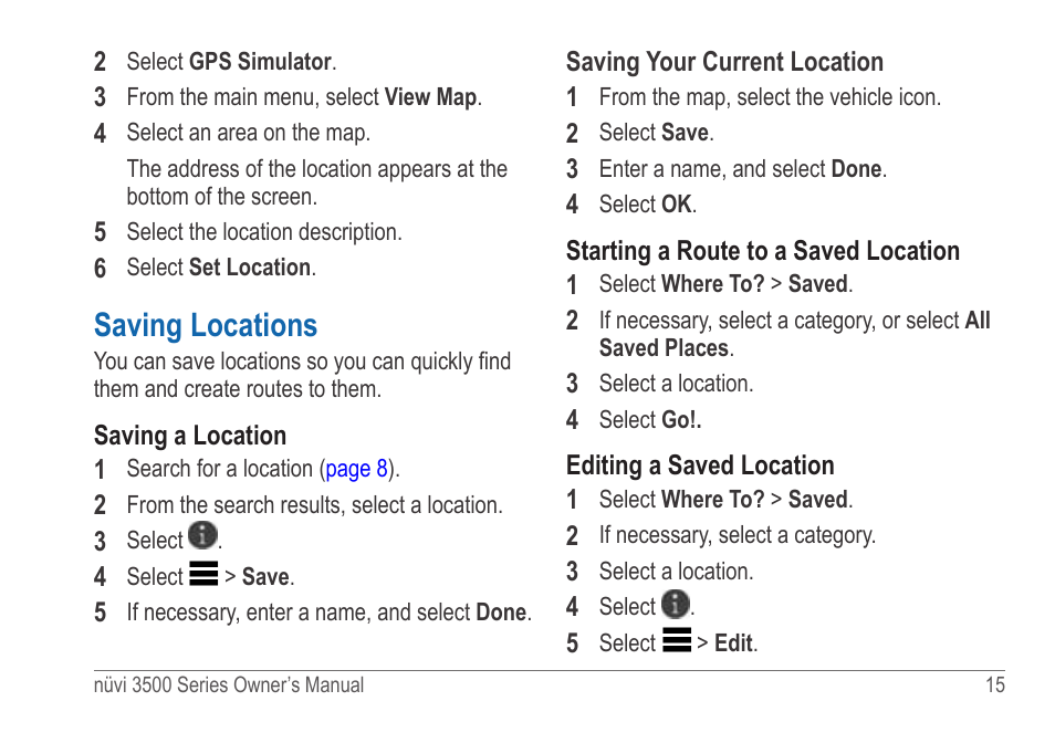Saving locations | Garmin nuvi 3590LT User Manual | Page 21 / 88