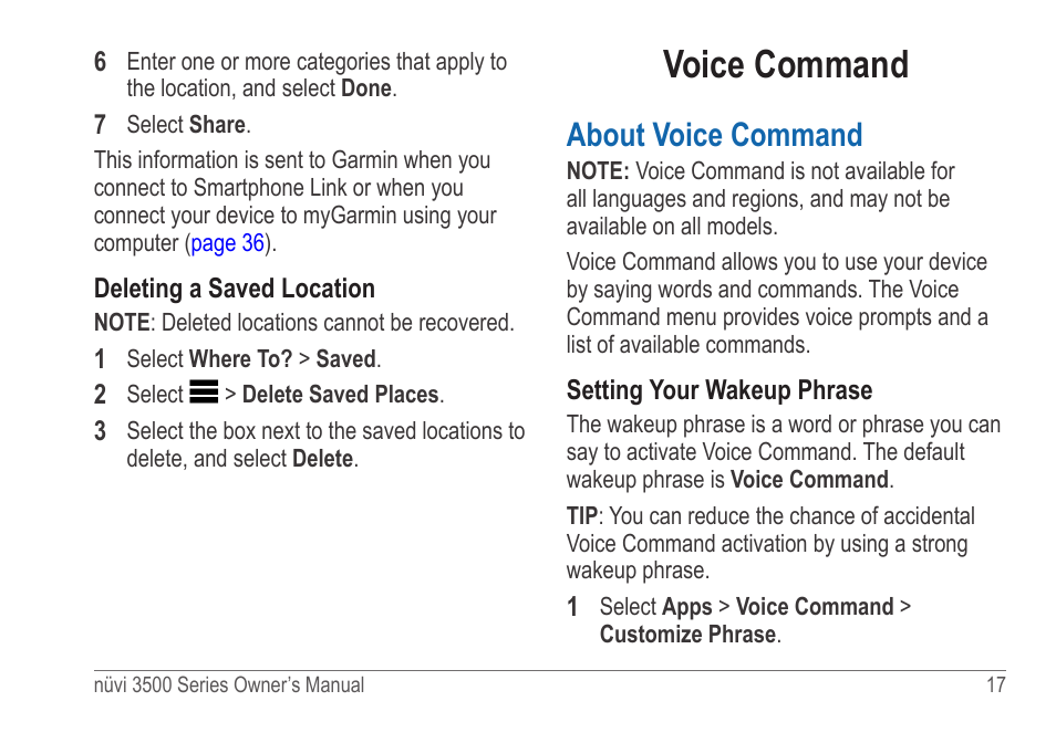 Voice command, About voice command | Garmin nuvi 3590LT User Manual | Page 23 / 88