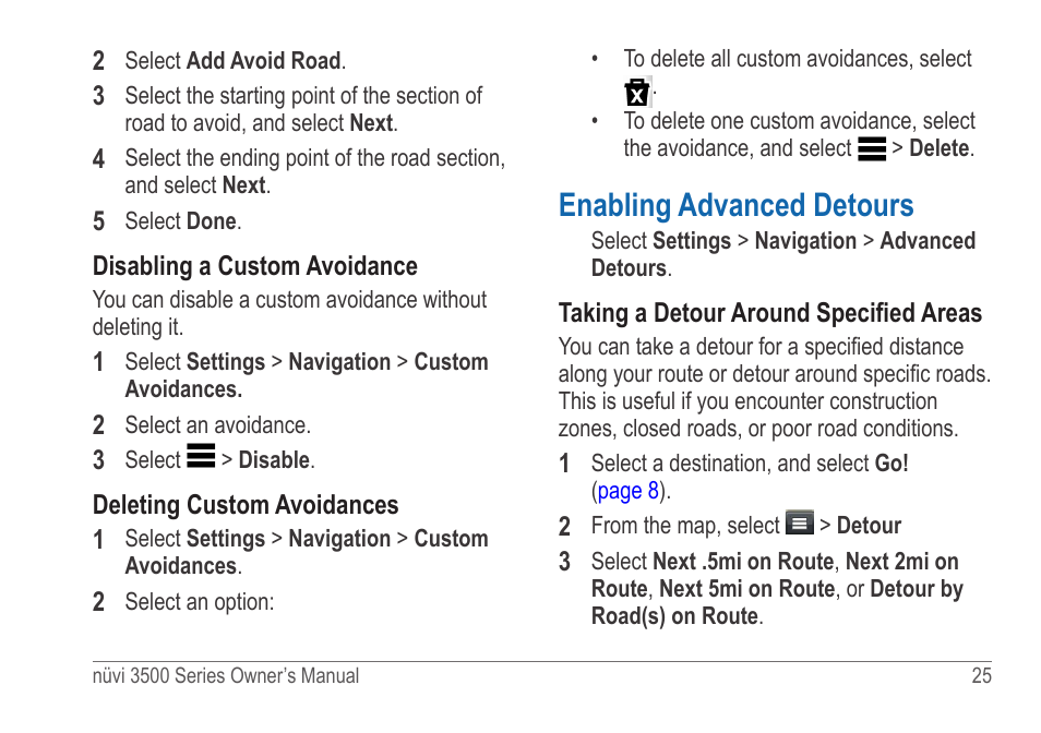 Enabling advanced detours | Garmin nuvi 3590LT User Manual | Page 31 / 88
