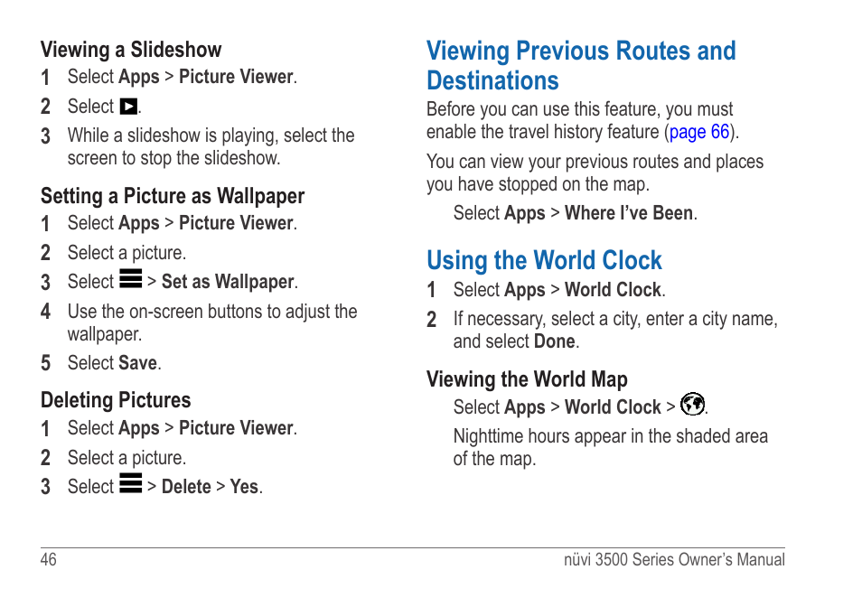 Viewing previous routes and destinations, Using the world clock | Garmin nuvi 3590LT User Manual | Page 52 / 88