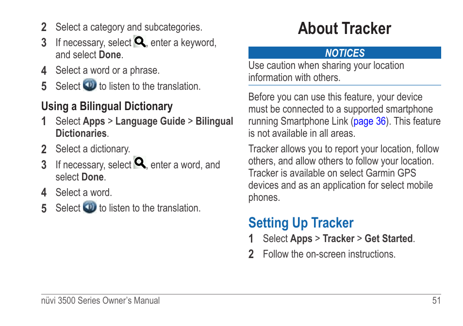 About tracker, Setting up tracker | Garmin nuvi 3590LT User Manual | Page 57 / 88