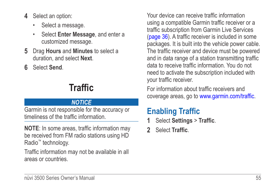 Traffic, Enabling traffic | Garmin nuvi 3590LT User Manual | Page 61 / 88