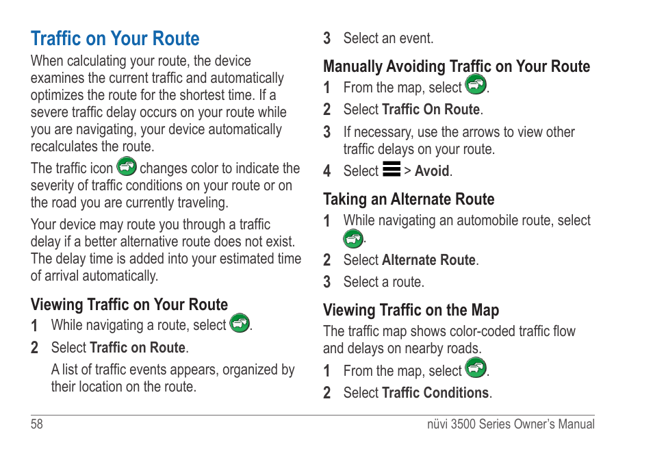 Traffic on your route | Garmin nuvi 3590LT User Manual | Page 64 / 88