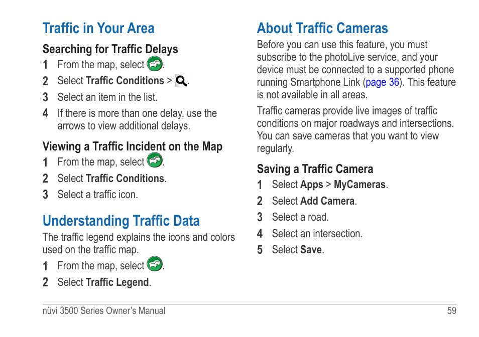 Traffic in your area, Understanding traffic data, About traffic cameras | Garmin nuvi 3590LT User Manual | Page 65 / 88
